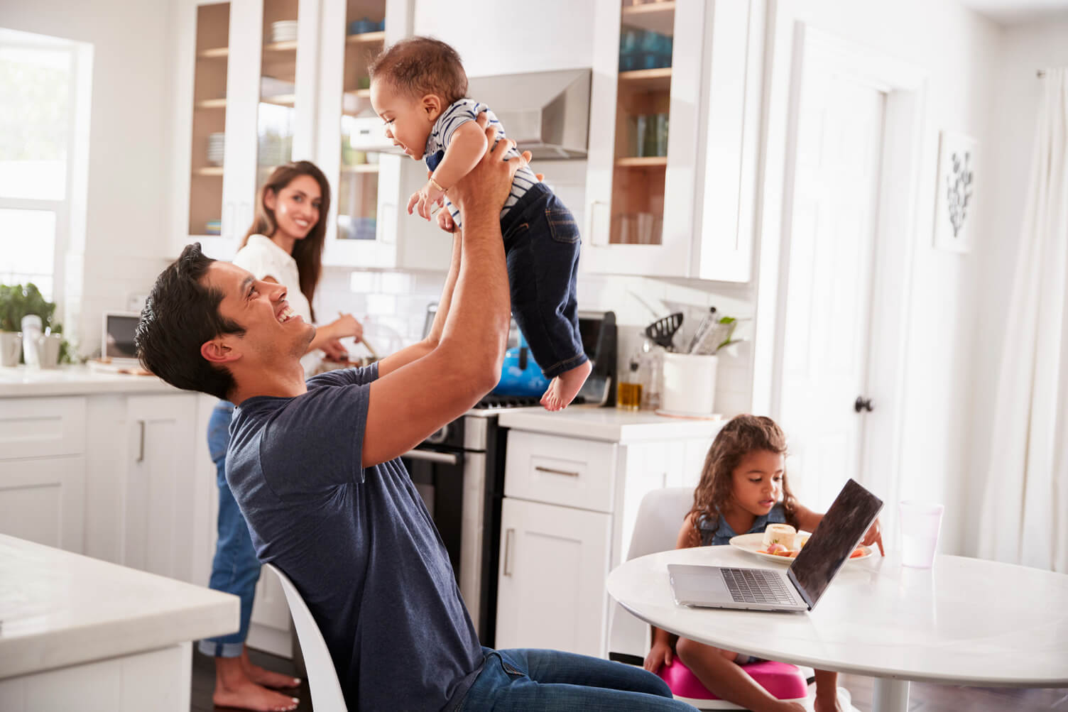 Family in a kitchen