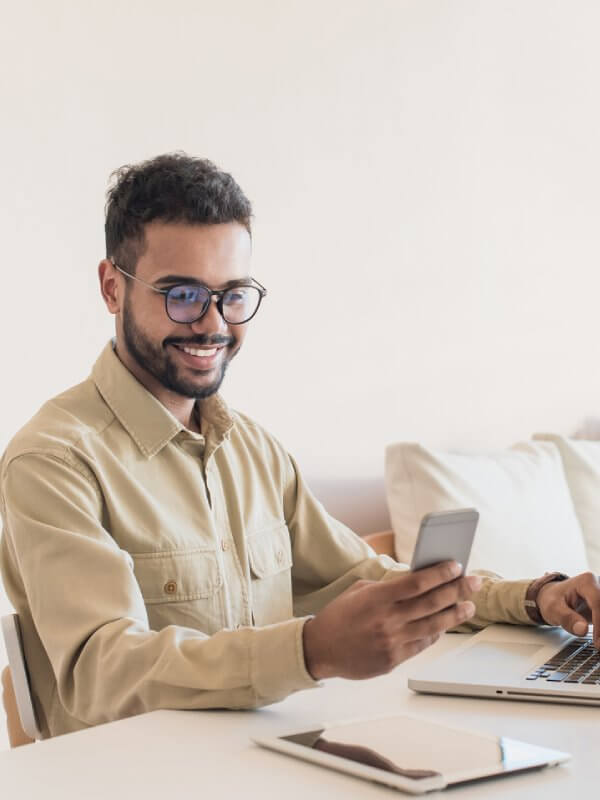 Man verifying his identity on his mobile phone